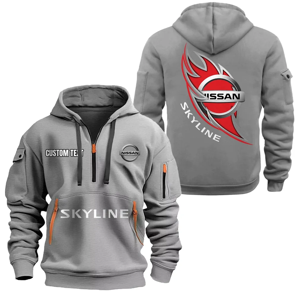 nissan skyline Hoodie Half Zipper CAR1701112153, CAR All Over Print Hoodie Half Zipper - Gray