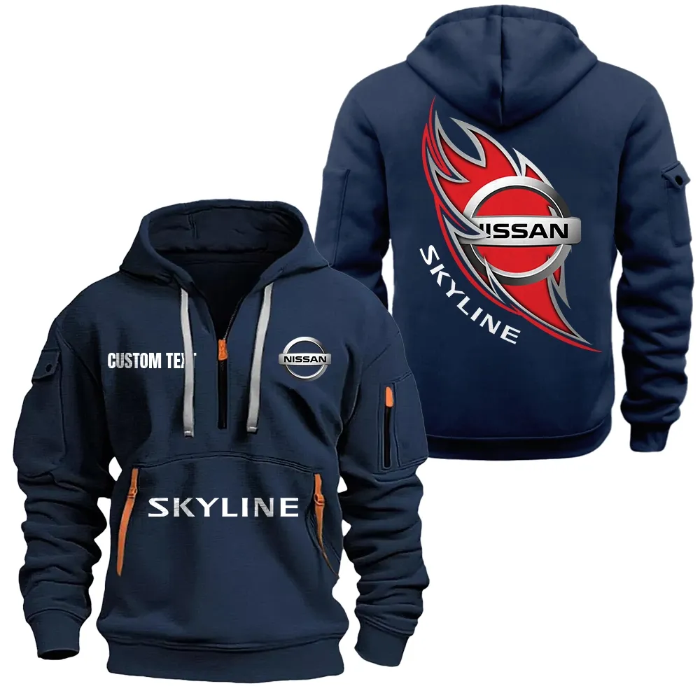 nissan skyline Hoodie Half Zipper CAR1701112153, CAR All Over Print Hoodie Half Zipper - Navy