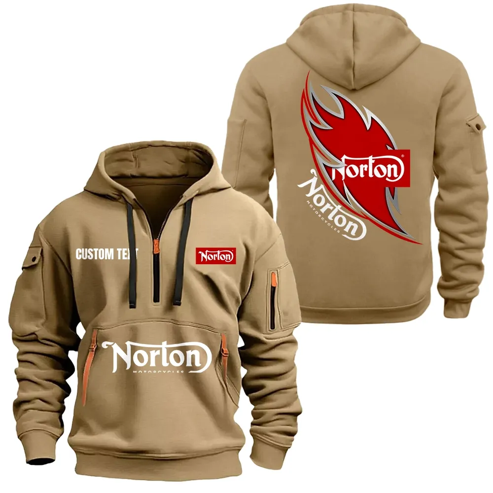 Norton Motorcycle Hoodie Half Zipper CAR1701112154, CAR All Over Print Hoodie Half Zipper - Khaki