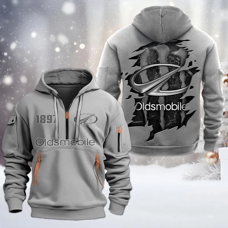 oldsmobile half zip hoodie all over print half zip hoodies for men car198032754 gray