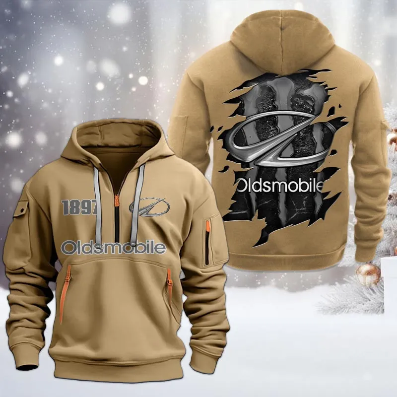 oldsmobile half zip hoodie all over print half zip hoodies for men car198032754 khaki 310u1