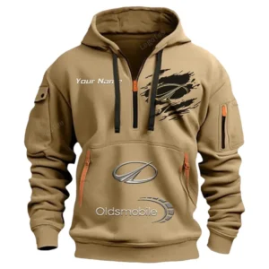 Oldsmobile Half Zip Hoodie CAR113021425839, Best Gift for Him, Husband, Boyfriend - Khaki