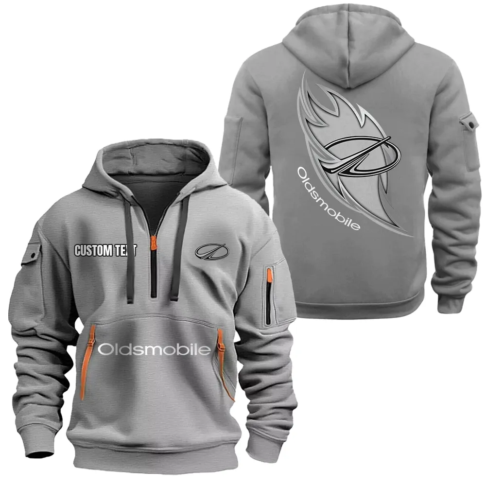 Oldsmobile Hoodie Half Zipper CAR1701112156, CAR All Over Print Hoodie Half Zipper - Gray