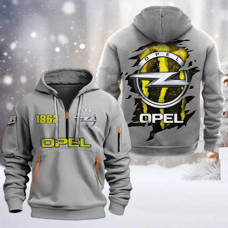 Opel Half Zip Hoodie, All Over Print Half Zip Hoodies For Men CAR198032796 - Gray