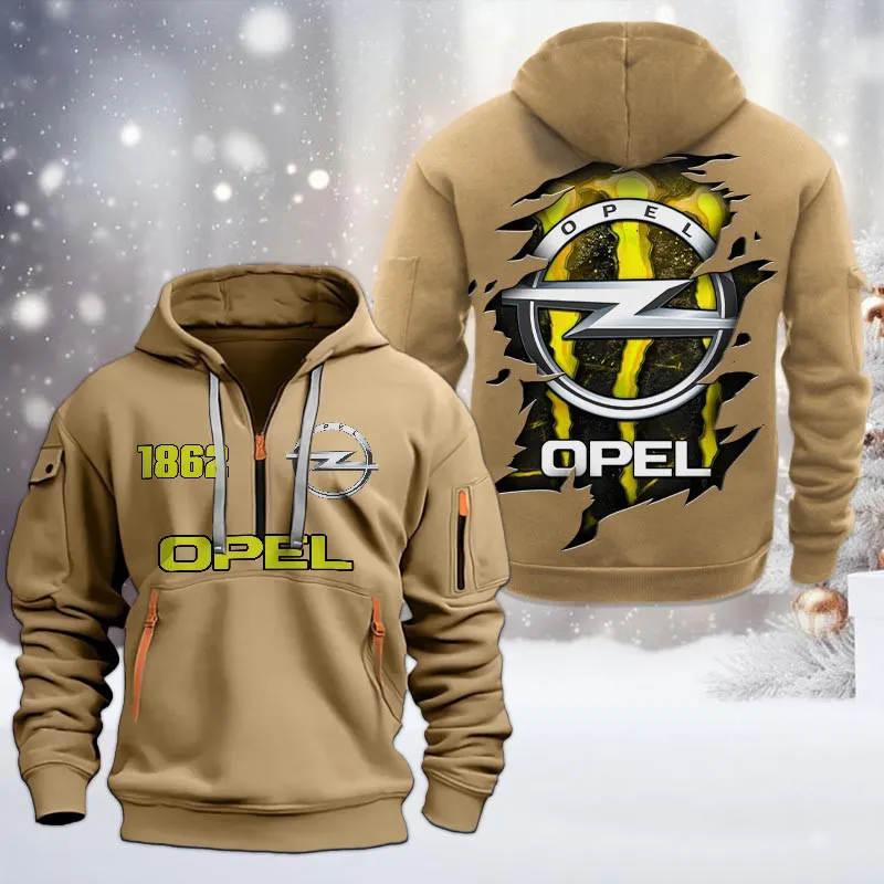 Opel Half Zip Hoodie, All Over Print Half Zip Hoodies For Men CAR198032796 - Khaki