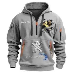 Peugeot Half Zip Hoodie CAR113021425789, Best Gift for Him, Husband, Boyfriend - Gray