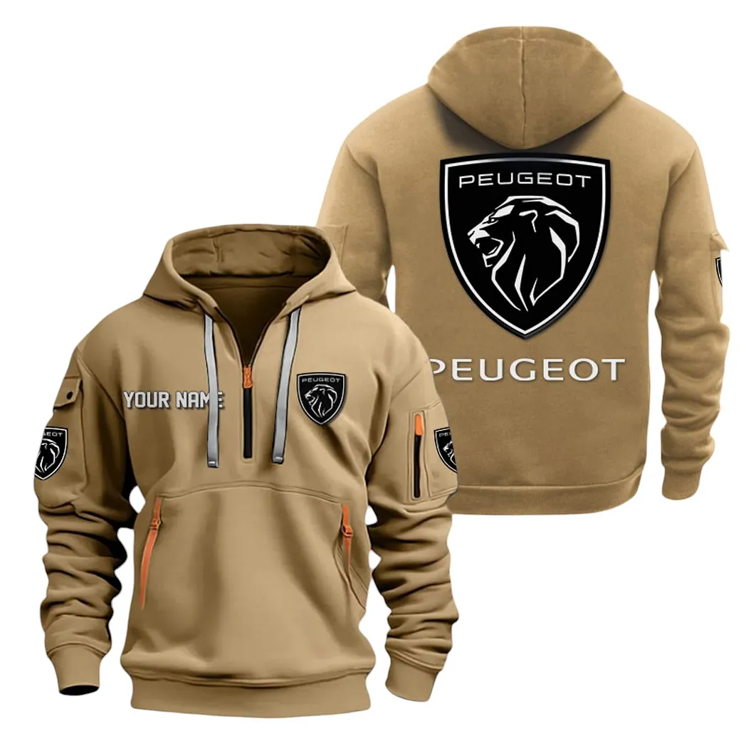 Peugeot Half Zip Hoodie For Men, Gift For Peugeot Lovers CAR20022125695 - Khaki