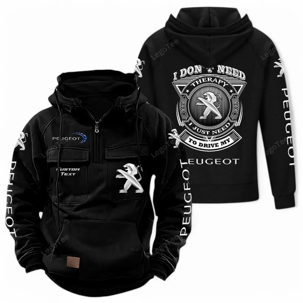 Peugeot Tactical Quarter Zip Hoodie CAR106021525007, Gifts For Men, Him, Husband, Boyfriend - Black