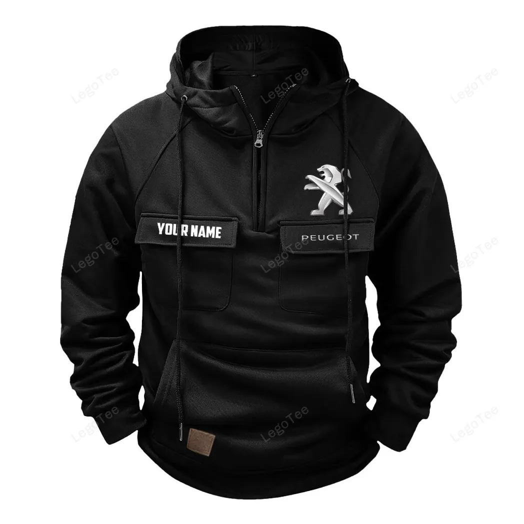 Peugeot Tactical Quarter Zip Hoodie, Gift For Peugeot Lovers, Gift For Him, Husband, Boyfriend - Black CAR109021425341-2