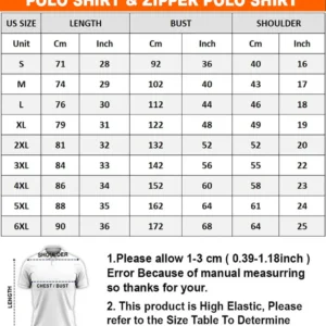 polo shirt size chart