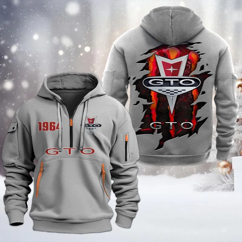 Pontiac GTO Half Zip Hoodie, All Over Print Half Zip Hoodies For Men CAR198032763 - Gray
