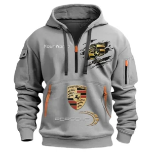 Porsche Half Zip Hoodie CAR113021425781, Best Gift for Him, Husband, Boyfriend - Gray