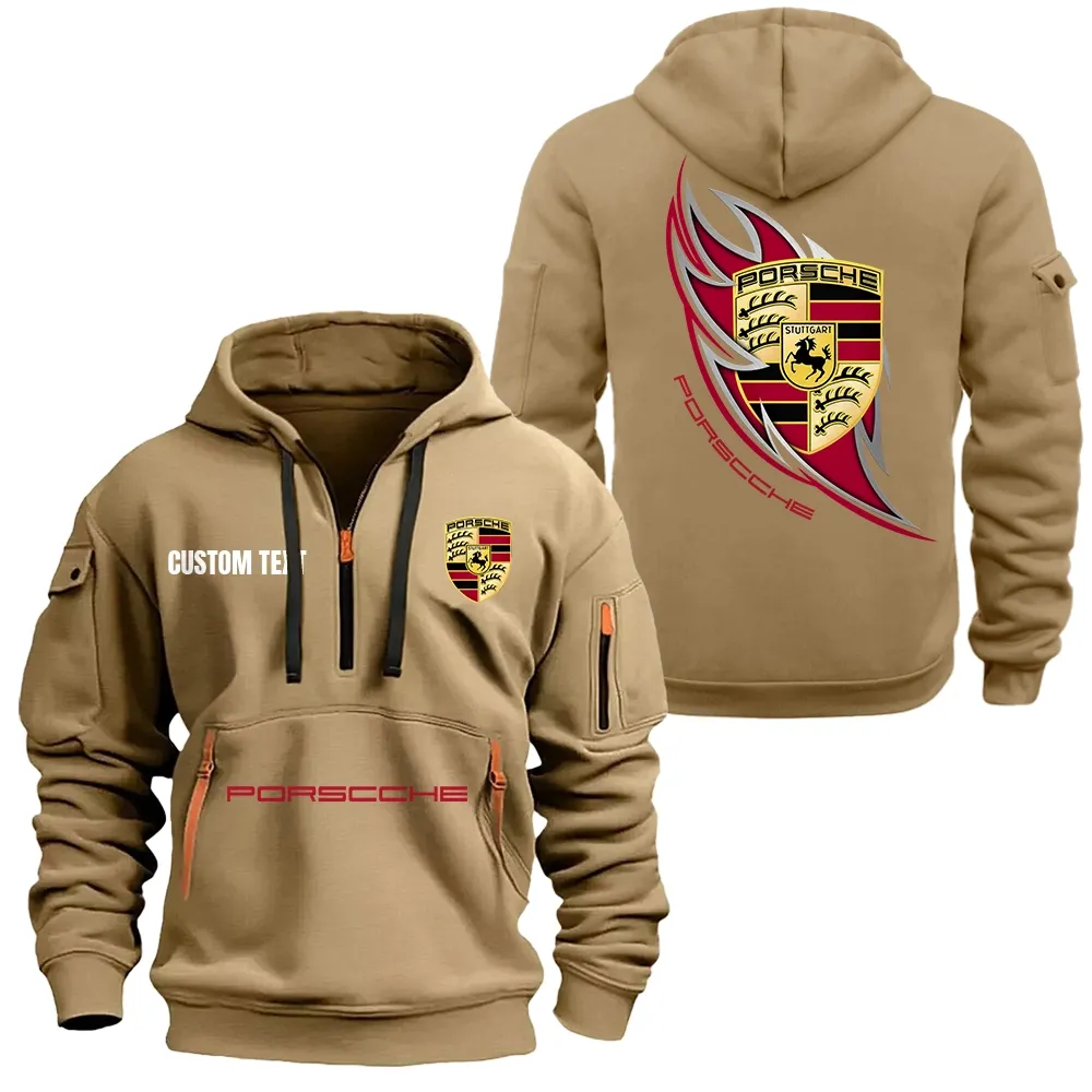 Porsche Hoodie Half Zipper CAR1701112165, CAR All Over Print Hoodie Half Zipper - Khaki
