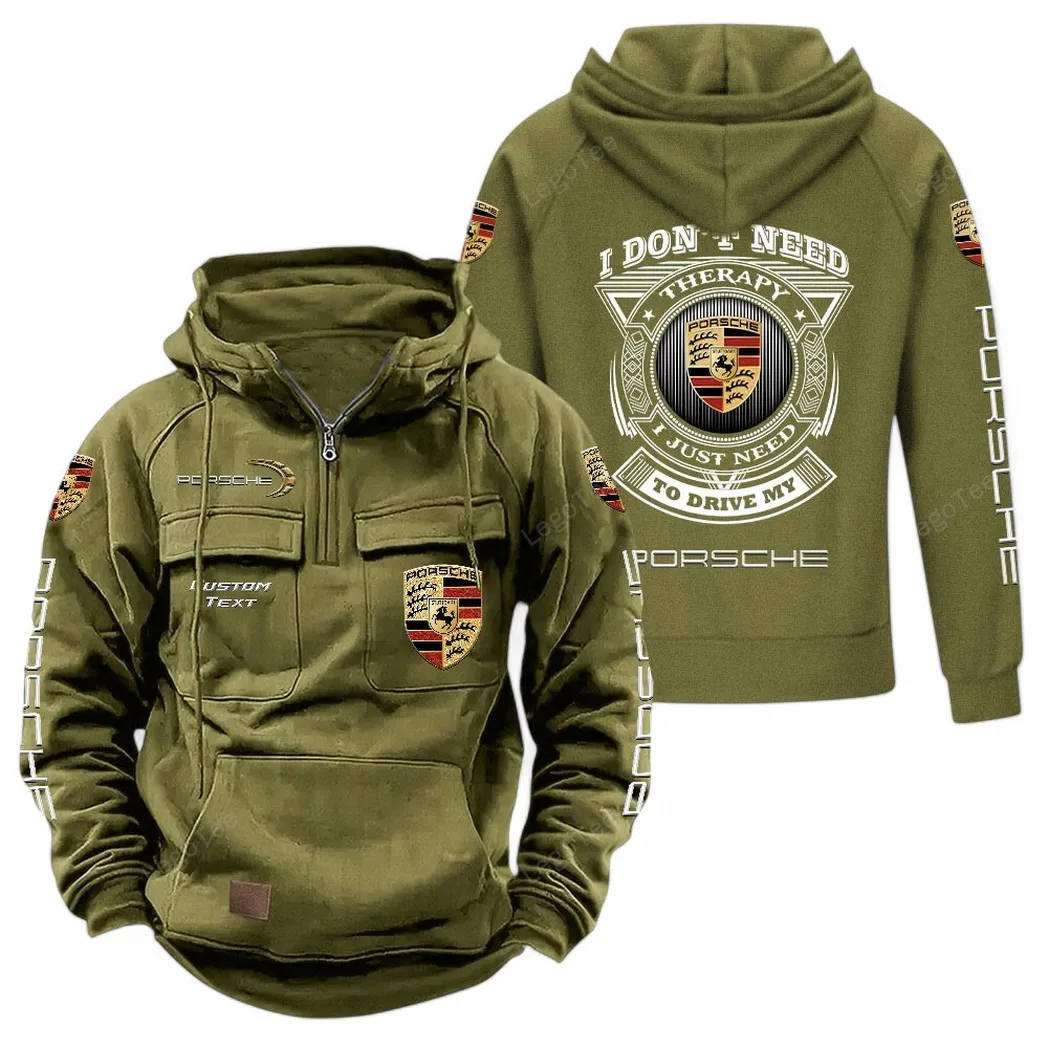 Porsche Tactical Quarter Zip Hoodie CAR106021525003, Gifts For Men, Him, Husband, Boyfriend - Army Green