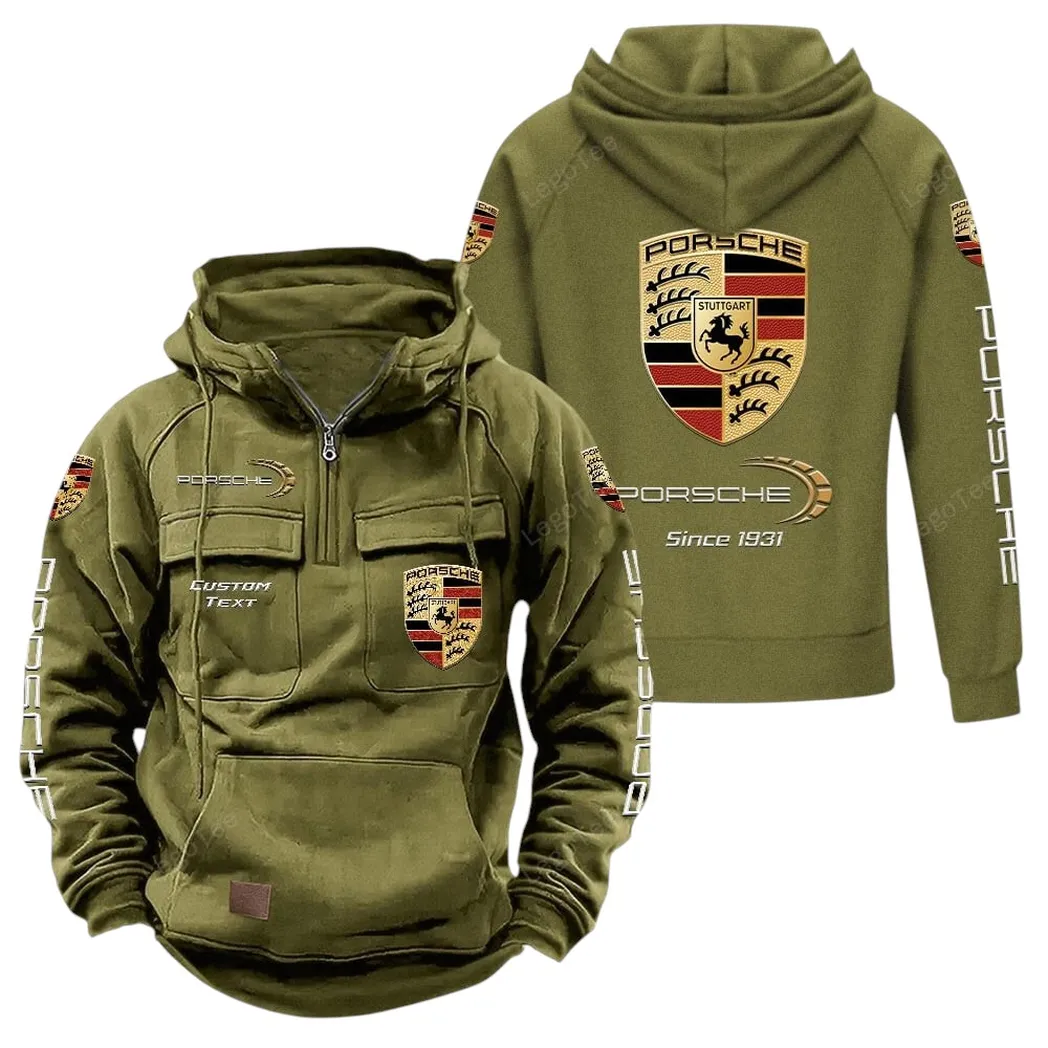 Porsche Tactical Quarter Zip Hoodie, Gift For Porsche Lovers, Gift For Him, Husband, Boyfriend - Army Green CAR96021425670-1