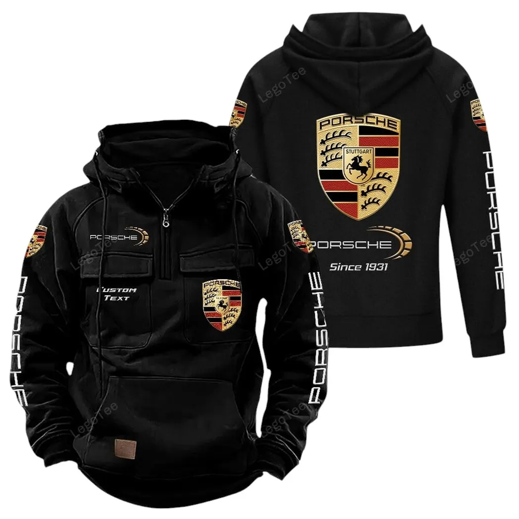 Porsche Tactical Quarter Zip Hoodie, Gift For Porsche Lovers, Gift For Him, Husband, Boyfriend - Black CAR96021425670-2