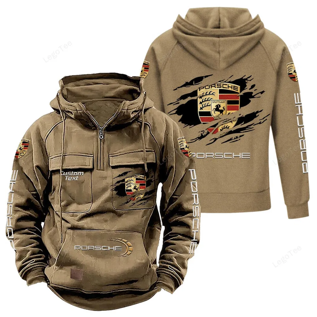 Porsche Tactical Quarter Zip Hoodie, Gift For Porsche Lovers, Gift For Him, Husband, Boyfriend - Khaki CAR122021425002-4