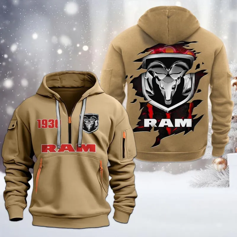 Ram truck Half Zip Hoodie, All Over Print Half Zip Hoodies For Men CAR198032779 - Khaki