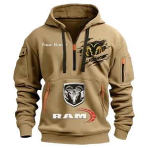 Ram Truck Half Zip Hoodie CAR113021425788, Best Gift for Him, Husband, Boyfriend - Khaki
