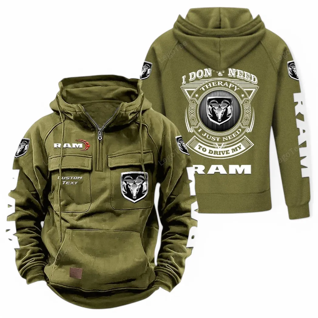 Ram Truck Tactical Quarter Zip Hoodie CAR106021525005, Gifts For Men, Him, Husband, Boyfriend - Army Green