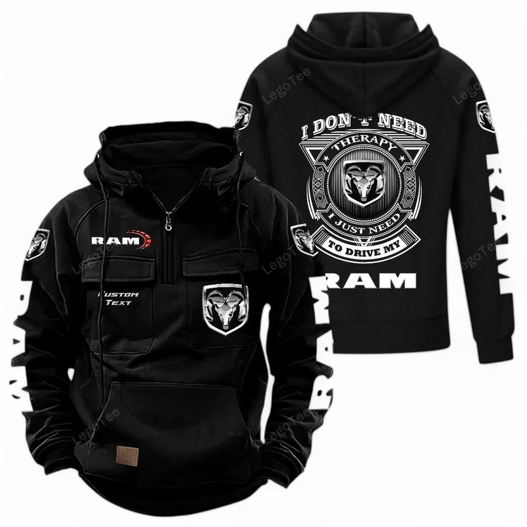 Ram Truck Tactical Quarter Zip Hoodie CAR106021525005, Gifts For Men, Him, Husband, Boyfriend - Black