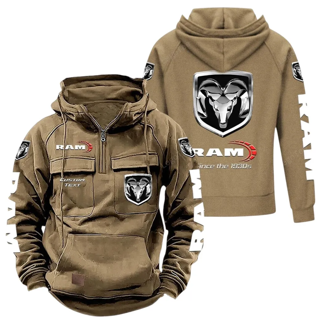 Ram Truck Tactical Quarter Zip Hoodie, Gift For Ram Truck Lovers, Gift For Him, Husband, Boyfriend - Khaki CAR96021425674-4