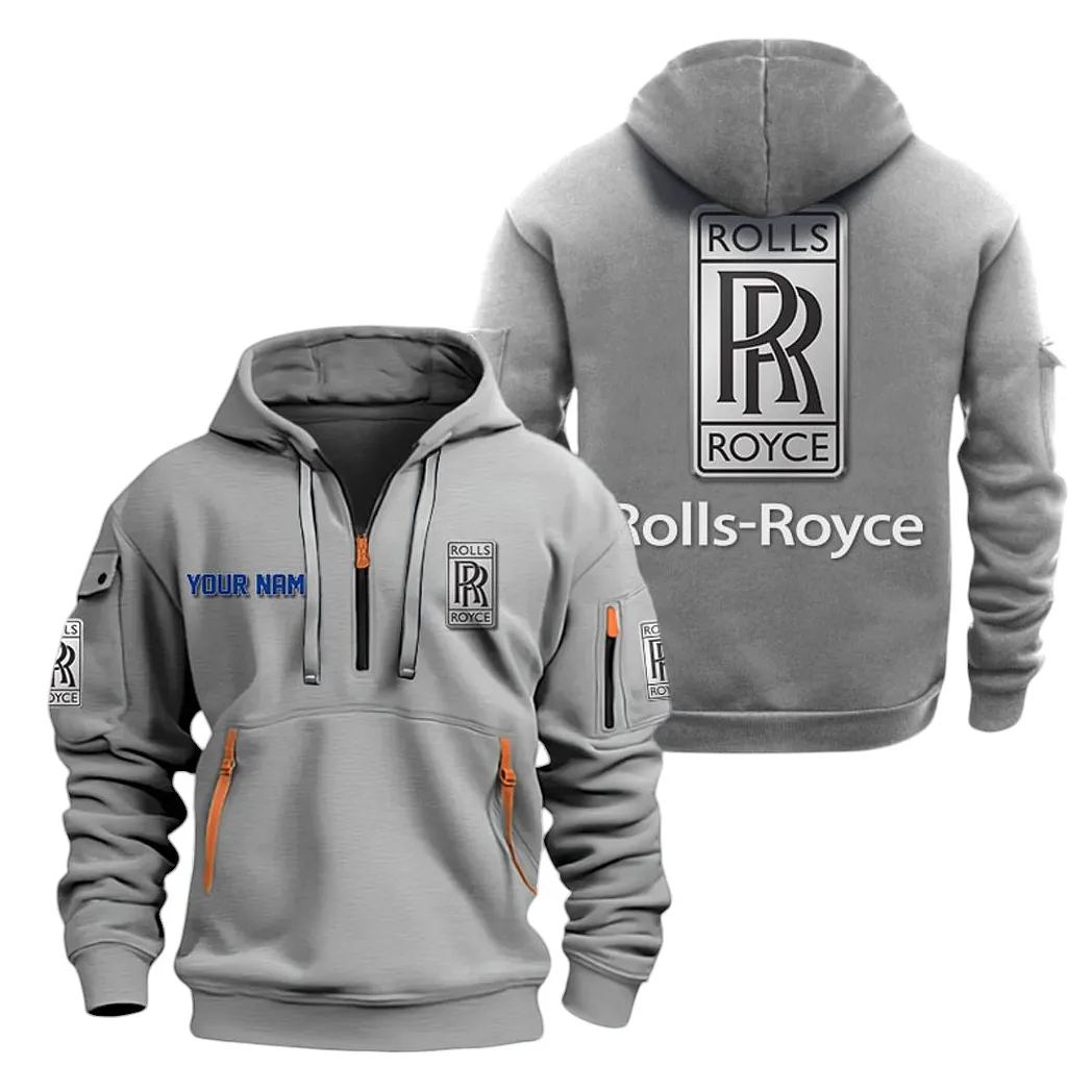 Rolls Royce Half Zip Hoodie For Men, Gift For Rolls Royce Lovers CAR20022125697 - Gray