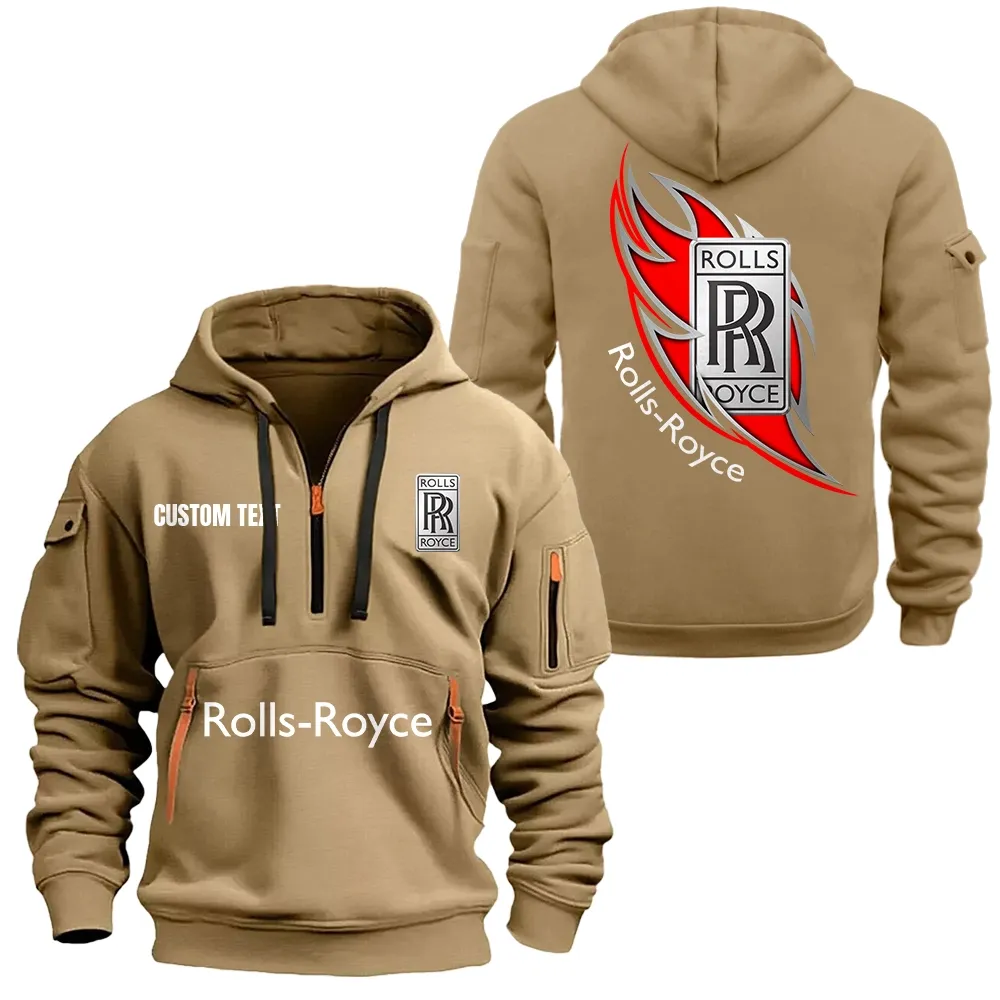 Rolls Royce Motor Cars Hoodie Half Zipper CAR1701112168, CAR All Over Print Hoodie Half Zipper - Khaki