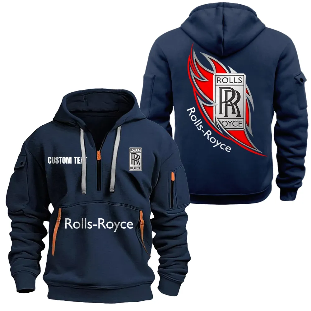 Rolls Royce Motor Cars Hoodie Half Zipper CAR1701112168, CAR All Over Print Hoodie Half Zipper - Navy