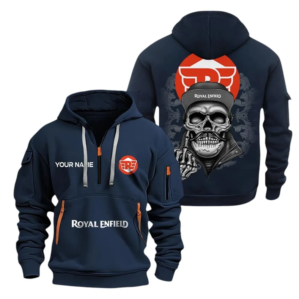 Royal Enfield Half Zip Hoodie For Men, Gift For Royal Enfield Fan CAR166022625208 - Navy