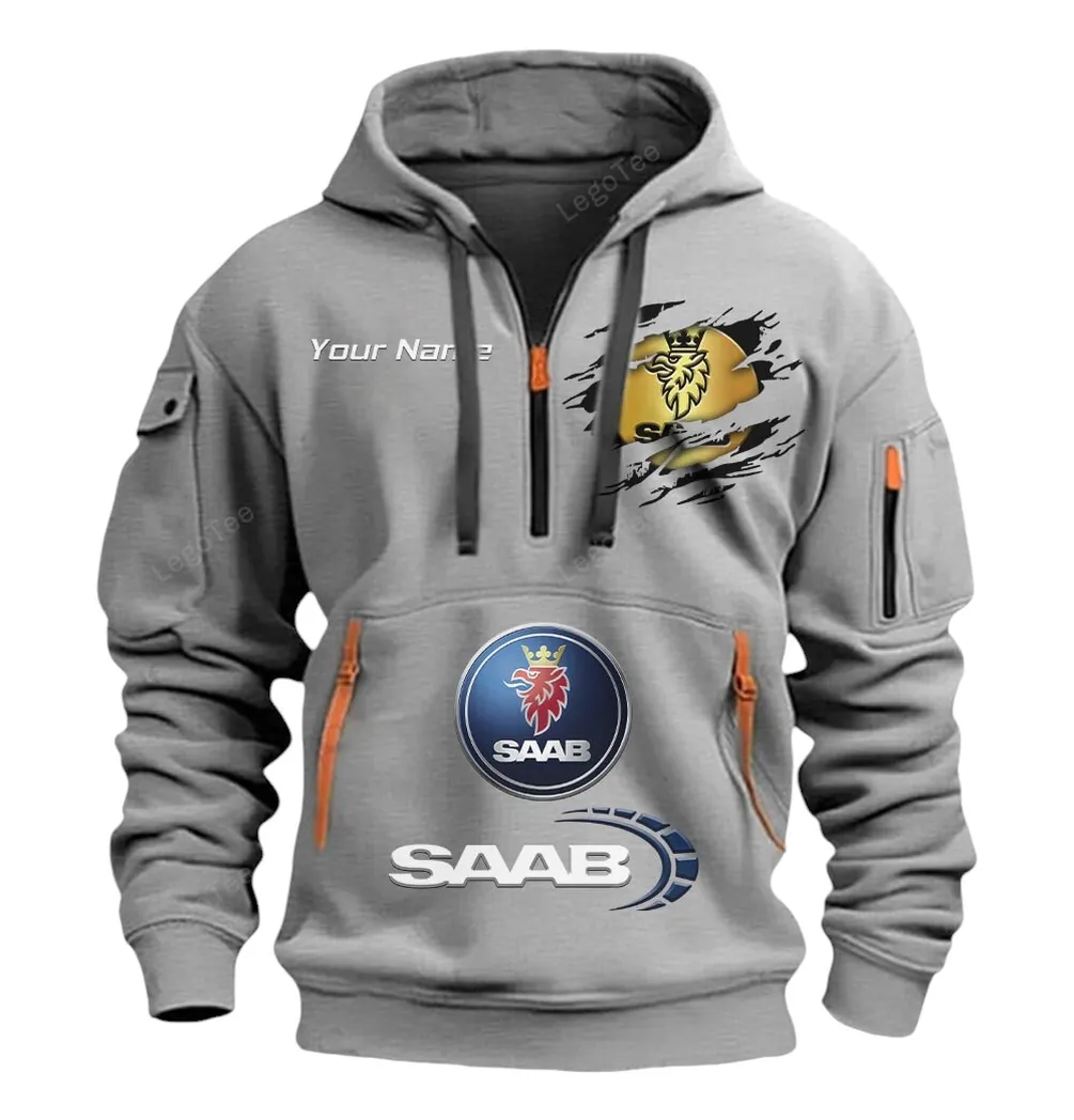 saab half zip hoodie car113021425829 best gift for him husband boyfriend gray