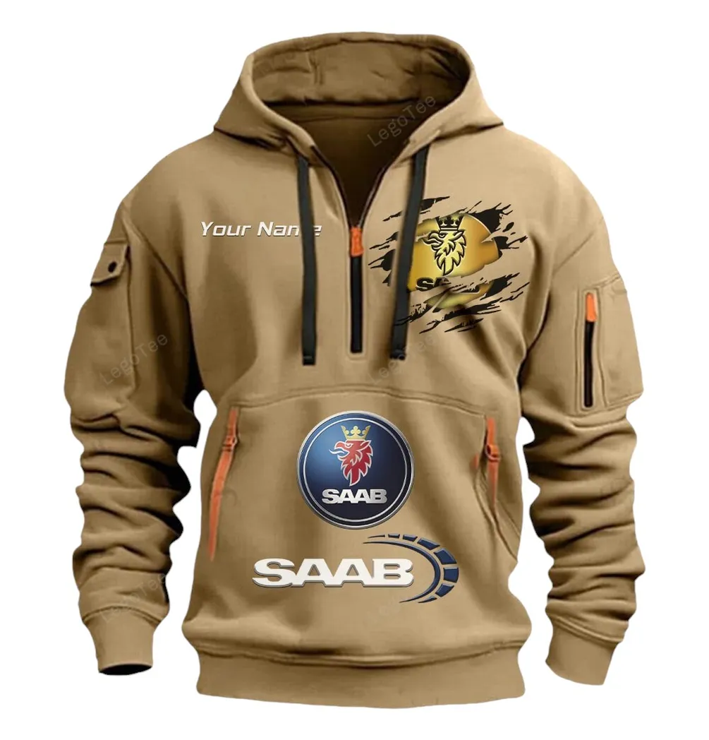 saab half zip hoodie car113021425829 best gift for him husband boyfriend khaki pyu5k