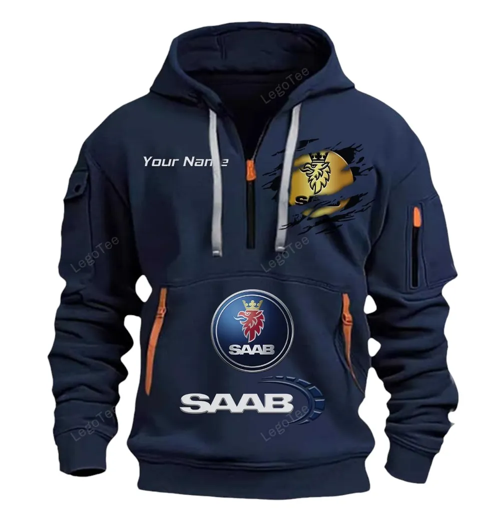 saab half zip hoodie car113021425829 best gift for him husband boyfriend navy