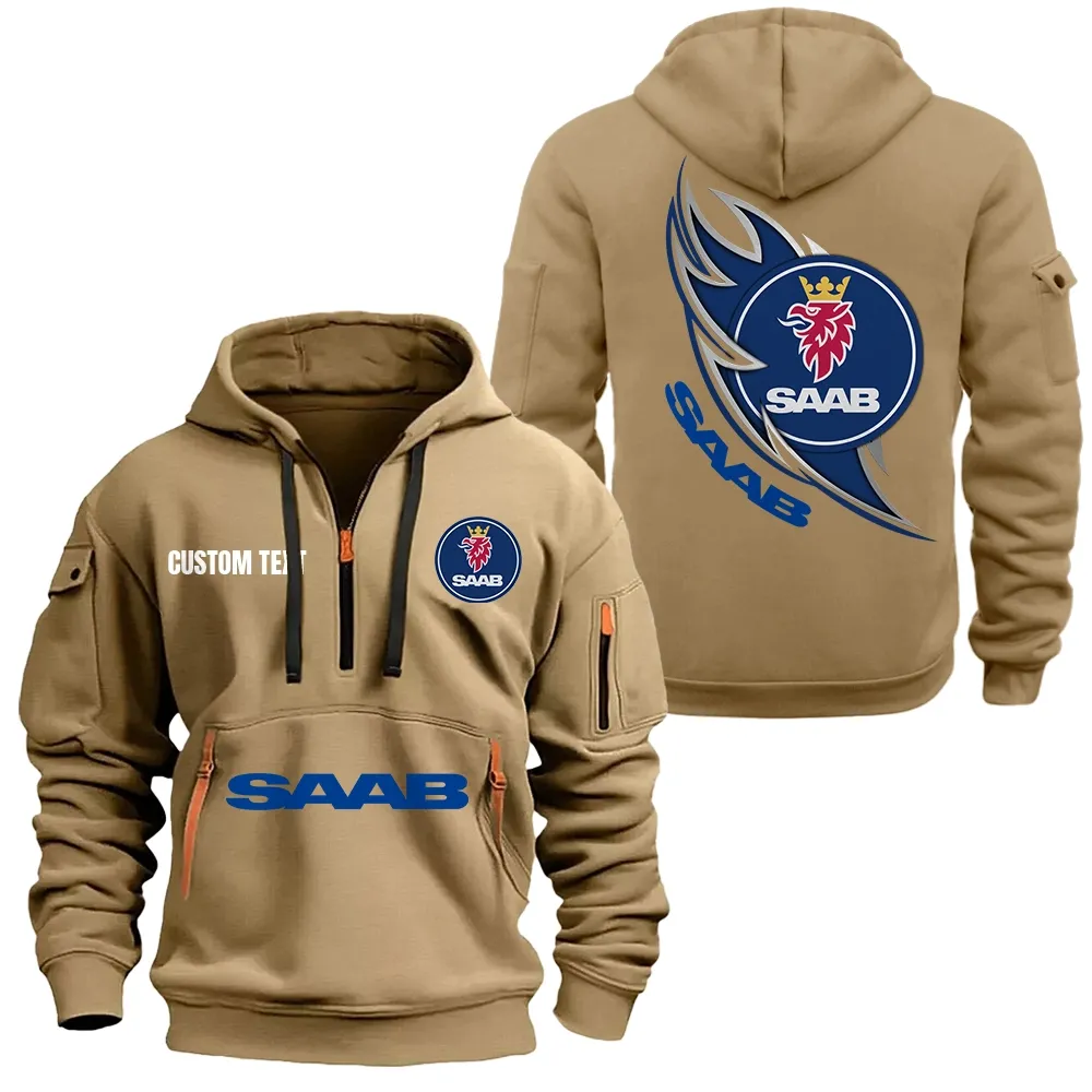 SAAB Hoodie Half Zipper CAR1701112169, CAR All Over Print Hoodie Half Zipper - Khaki