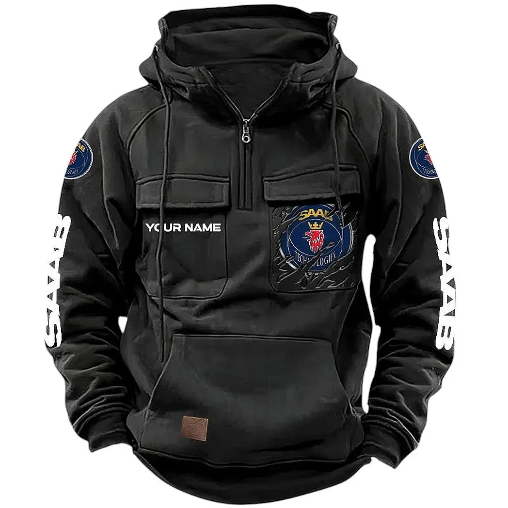 Saab Hoodie Tactical Quarter Zip, Gift For Saab Lovers CAR164022425165 - Black