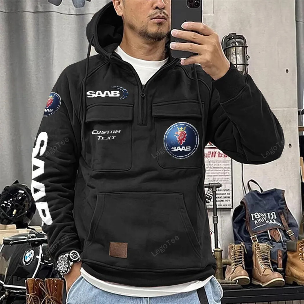 saab tactical quarter zip hoodie car106021525076 gifts for men him husband boyfriend black benf2