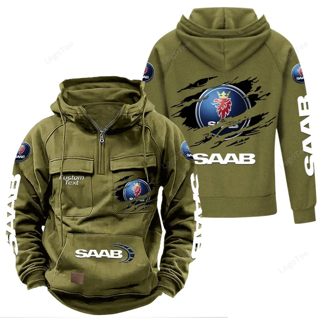 saab tactical quarter zip hoodie gift for saab lovers gift for him husband boyfriend army green car122021425033 1 hmdtc