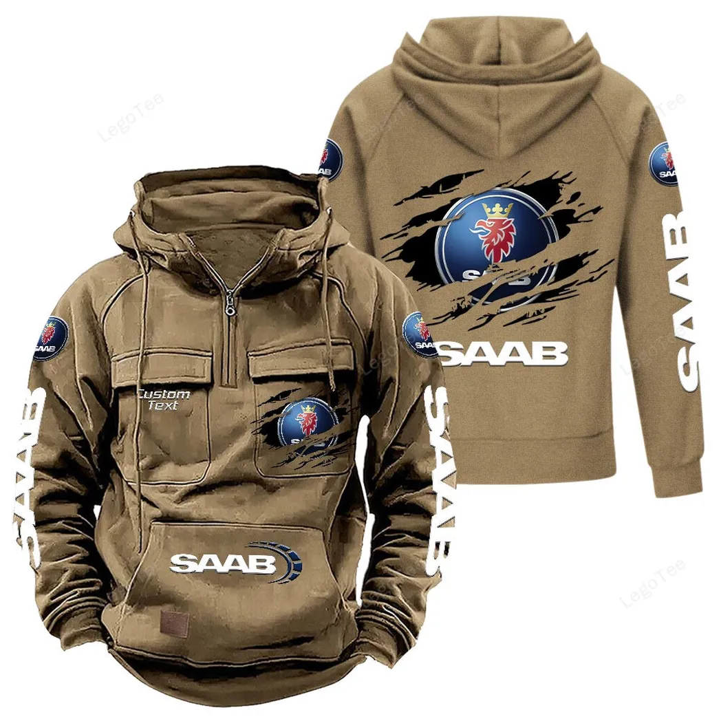 Saab Tactical Quarter Zip Hoodie, Gift For Saab Lovers, Gift For Him, Husband, Boyfriend - Khaki CAR122021425033-4