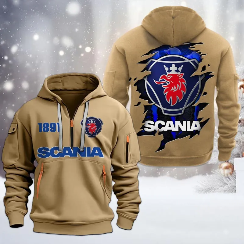 Scania Half Zip Hoodie, All Over Print Half Zip Hoodies For Men CAR198032743 - Khaki