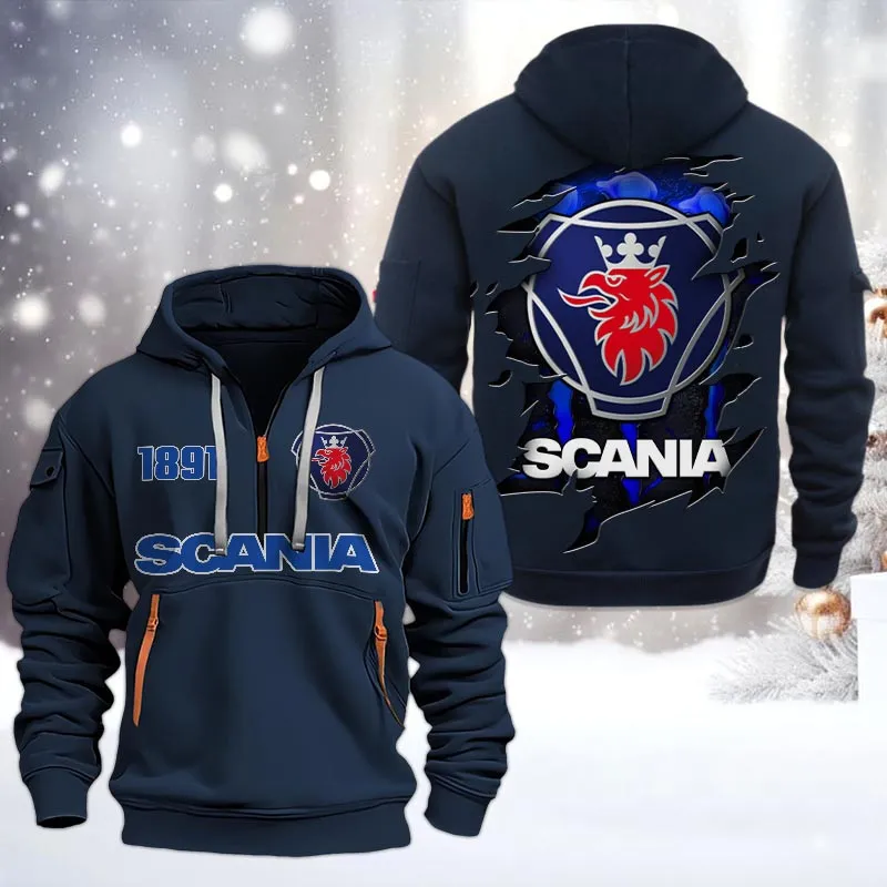 Scania Half Zip Hoodie, All Over Print Half Zip Hoodies For Men CAR198032743 - Navy