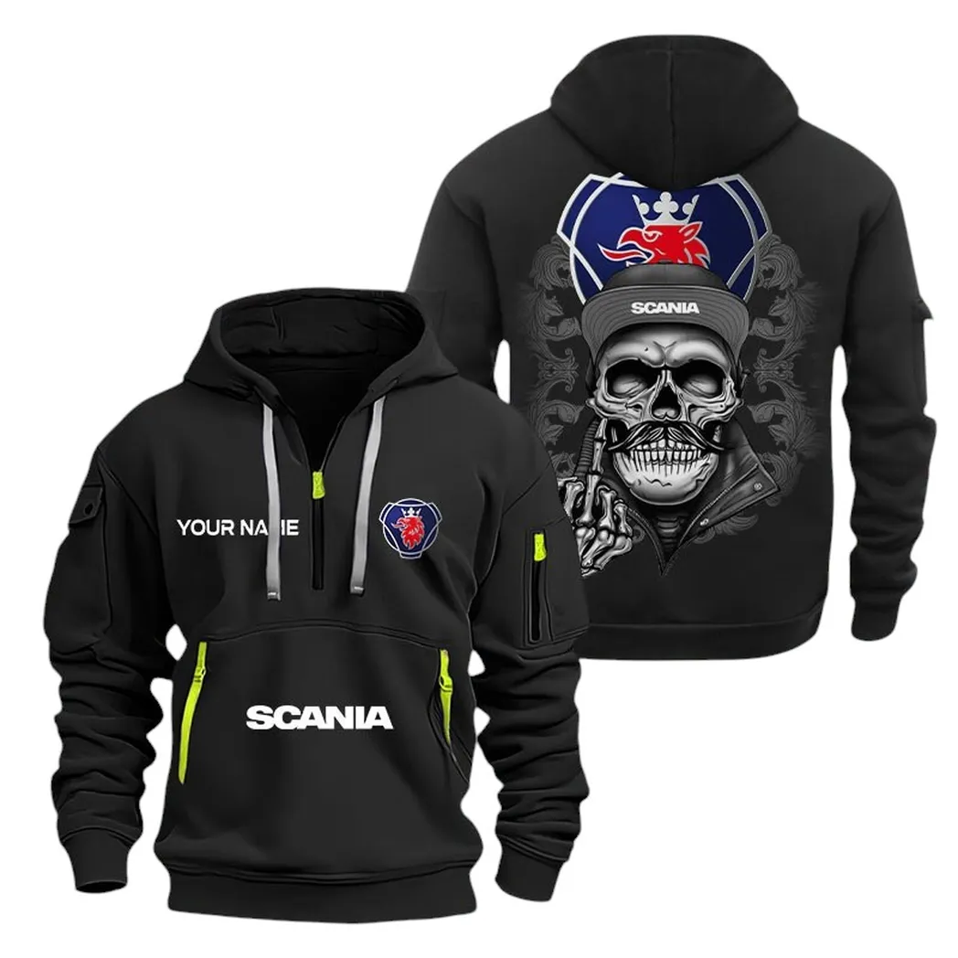 Scania Half Zip Hoodie For Men, Gift For Scania Fan CAR166022625175 - Black