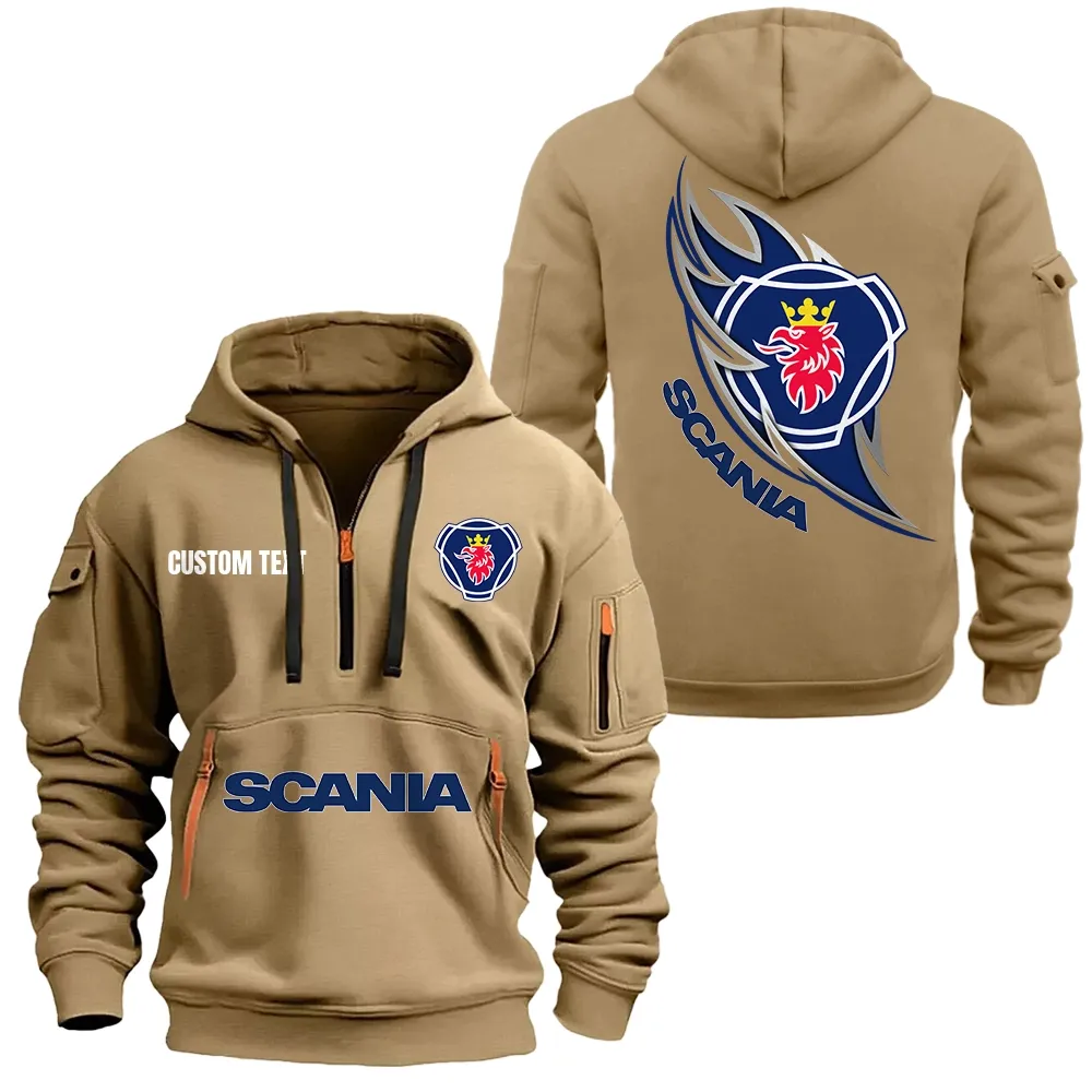 Scania Hoodie Half Zipper CAR1701112170, CAR All Over Print Hoodie Half Zipper - Khaki