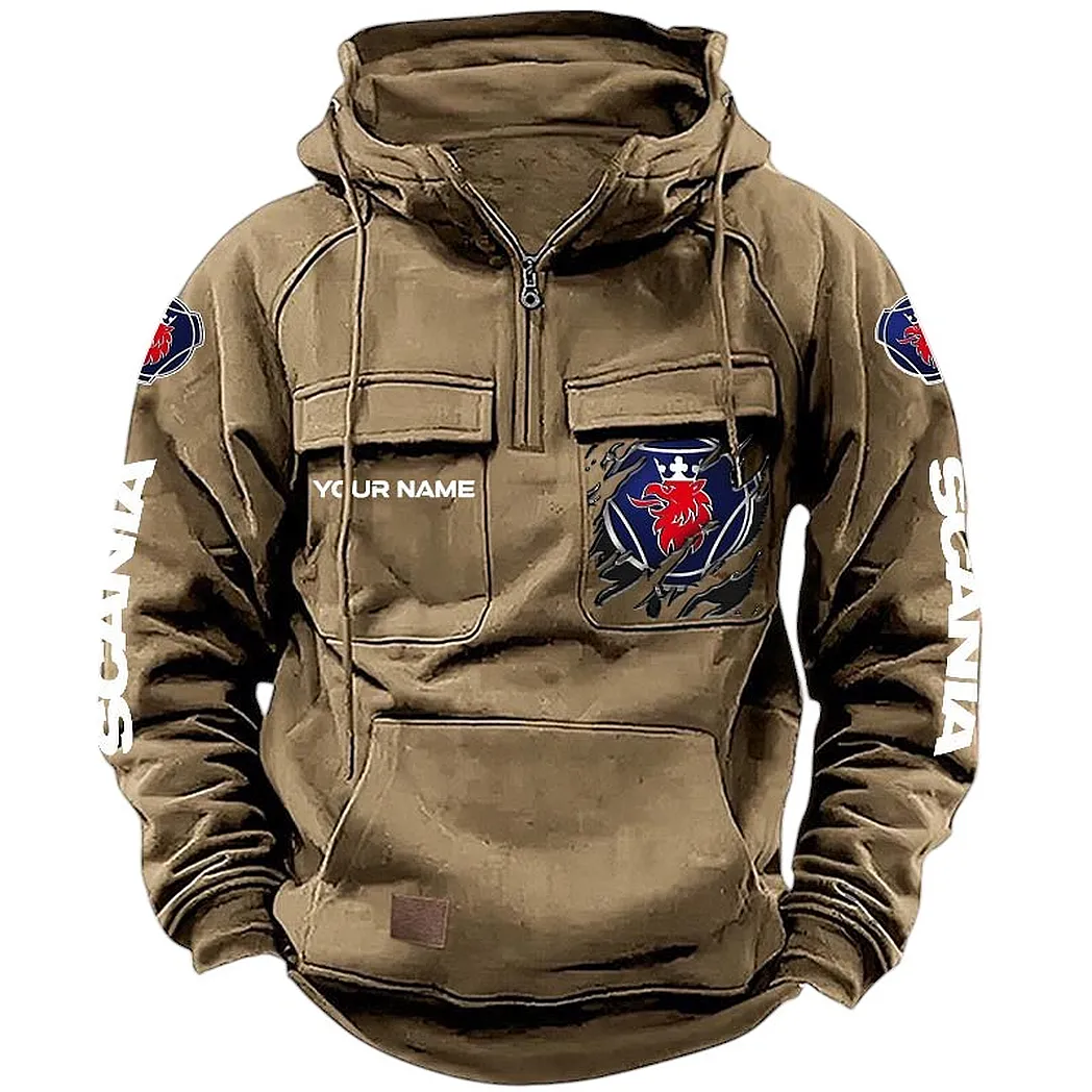 Scania Hoodie Tactical Quarter Zip, Gift For Scania Lovers CAR164022425174 - Khaki