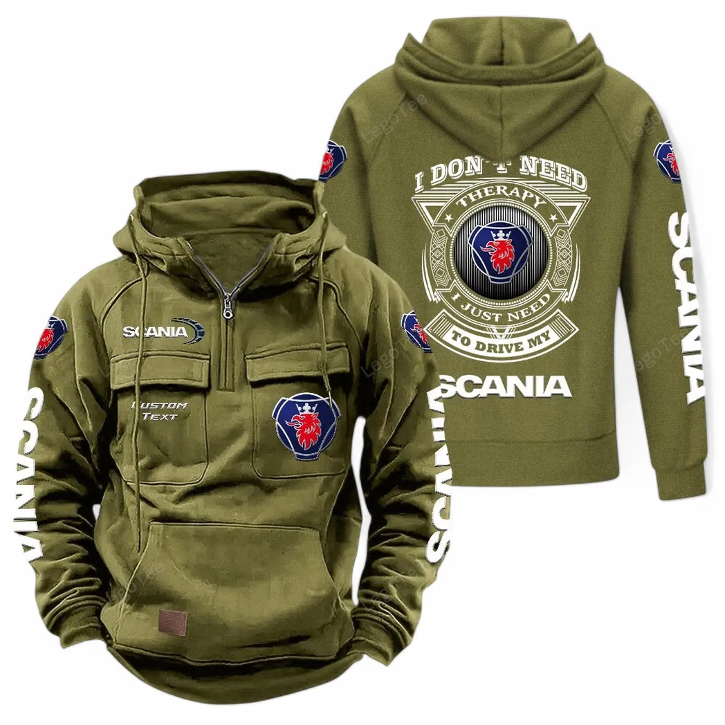 Scania Tactical Quarter Zip Hoodie CAR106021525043, Gifts For Men, Him, Husband, Boyfriend - Army Green