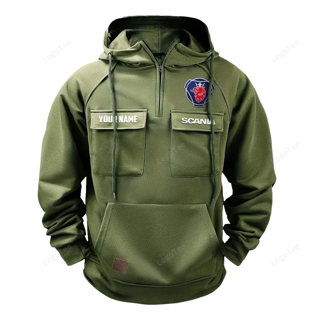 Scania Tactical Quarter Zip Hoodie, Gift For Scania Lovers, Gift For Him, Husband, Boyfriend - Army Green CAR109021425355-1