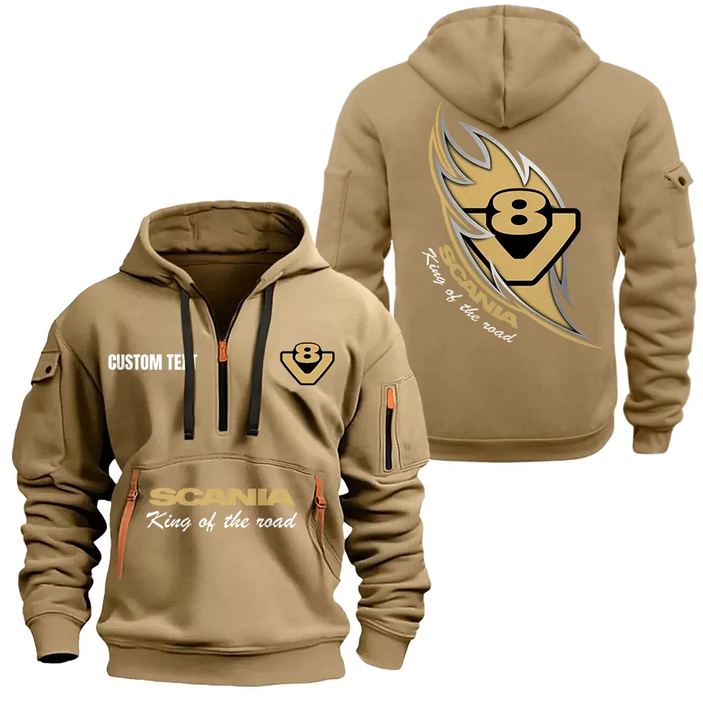 Scania V8 Hoodie Half Zipper CAR1701112171, CAR All Over Print Hoodie Half Zipper - Khaki
