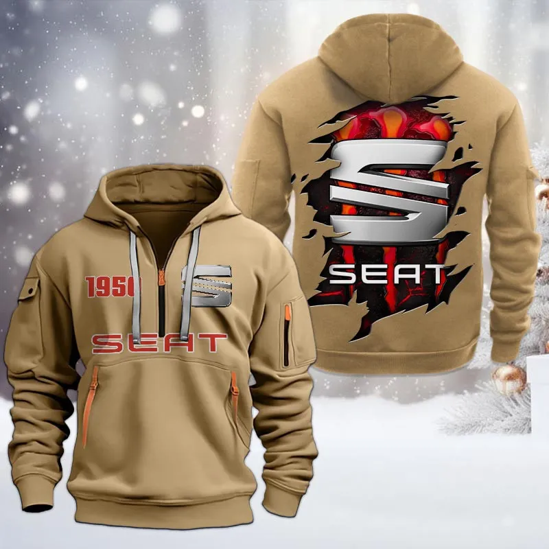 Seat Half Zip Hoodie, All Over Print Half Zip Hoodies For Men CAR198032764 - Khaki