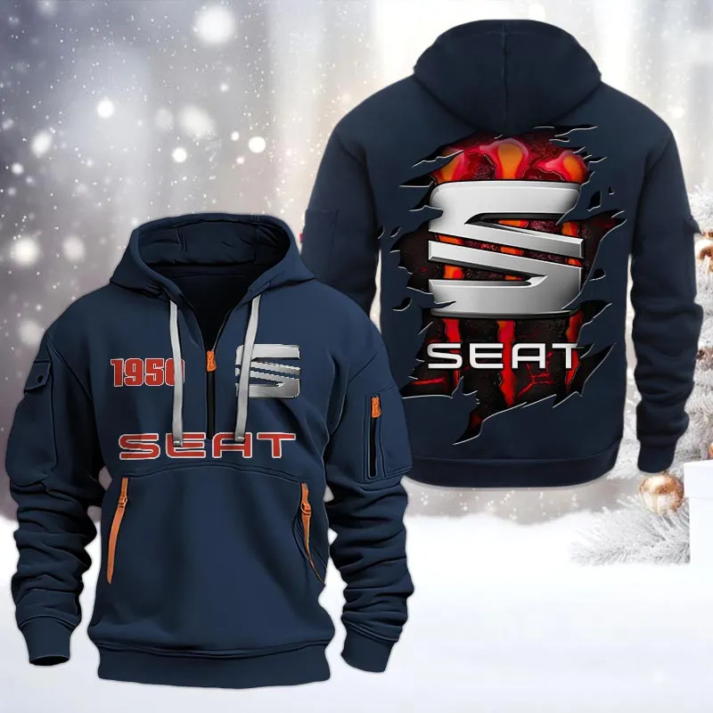 Seat Half Zip Hoodie, All Over Print Half Zip Hoodies For Men CAR198032764 - Navy
