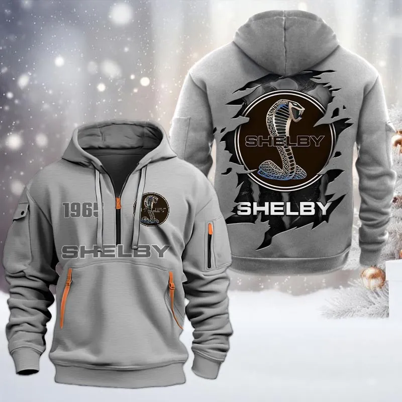 Shelby Half Zip Hoodie, All Over Print Half Zip Hoodies For Men CAR198032735 - Gray