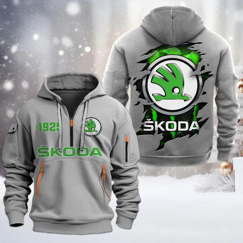 skoda half zip hoodie all over print half zip hoodies for men car198032771 gray yebve